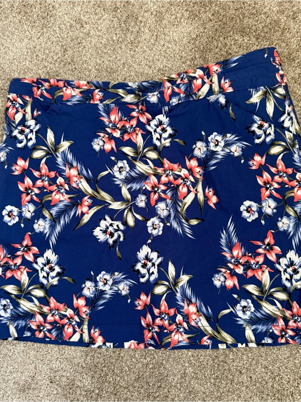 Mario Serrani Navy Floral Mini Skort with Coral and White Flowers
